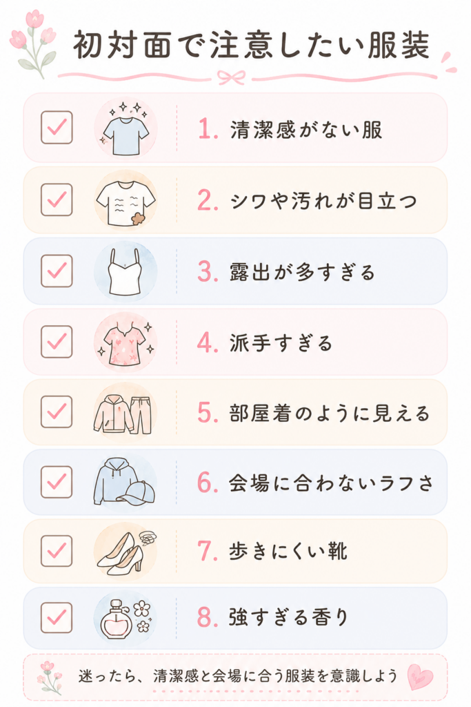 避けたい服装・注意したい服装」