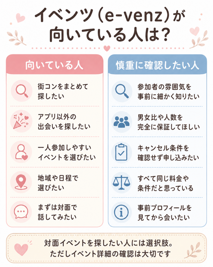 イベンツ（e-venz）が向いている人・向いていない人の比較表