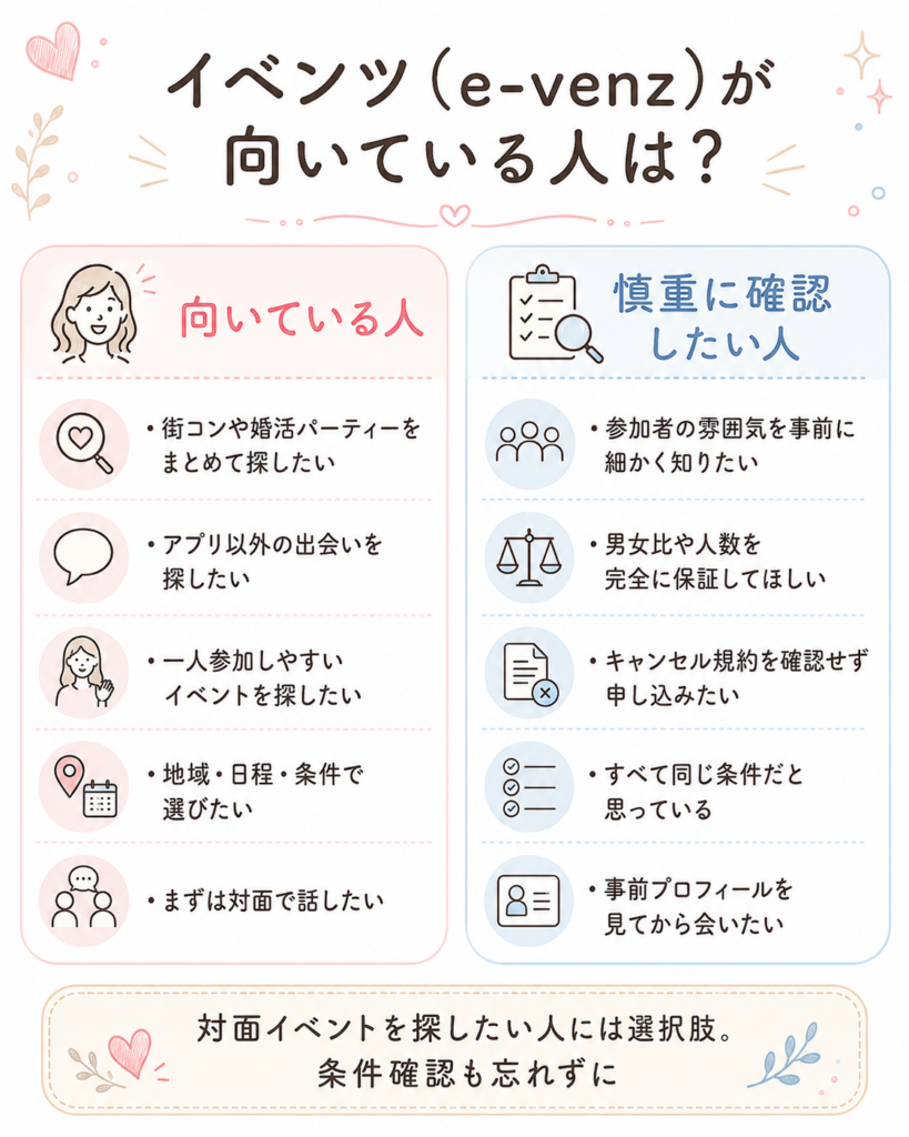 イベンツ(e-venz)が向いている人・向いていない人の比較表