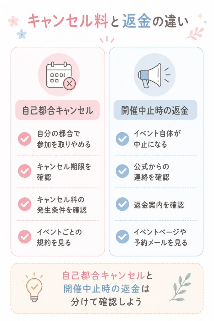 キャンセル料と開催中止時の返金の違い