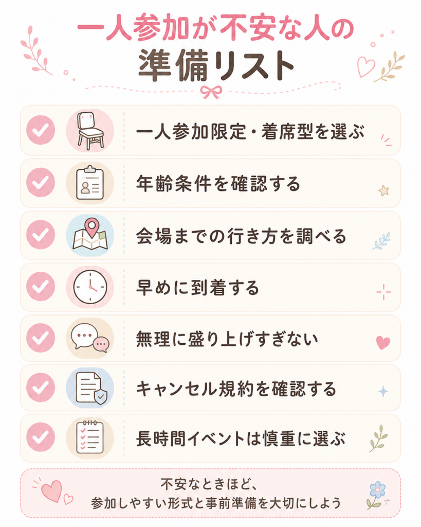 一人参加が不安な人の注意点チェックリスト